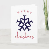 クリスマス飛行機スノーフレーク写真おもしろい航空 カード (正面)