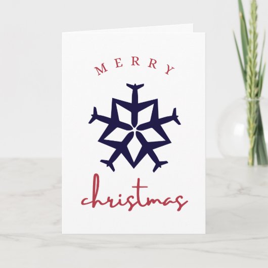 クリスマス飛行機スノーフレーク写真おもしろい航空 カード (正面)