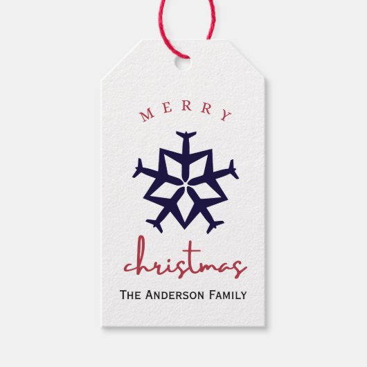 クリスマス飛行機スノーフレーク写真おもしろい航空 ギフトタグ (正面)