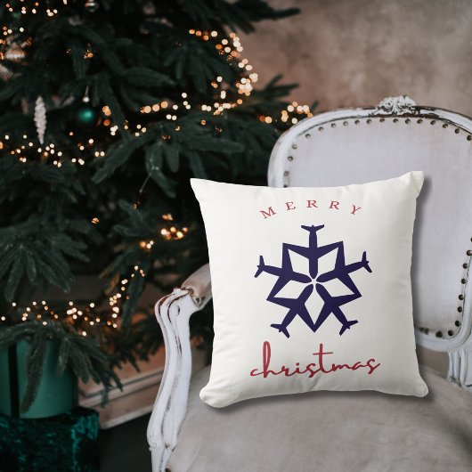 クリスマス飛行機スノーフレーク写真おもしろい航空 クッション