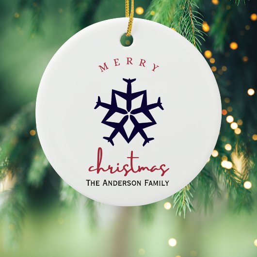 クリスマス飛行機スノーフレーク写真おもしろい航空 セラミックオーナメント