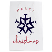 クリスマス飛行機スノーフレーク写真おもしろい航空 ミディアムペーパーバッグ (裏面)