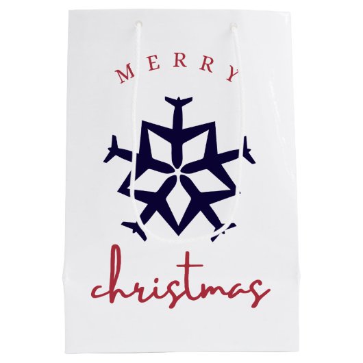クリスマス飛行機スノーフレーク写真おもしろい航空 ミディアムペーパーバッグ (裏面)