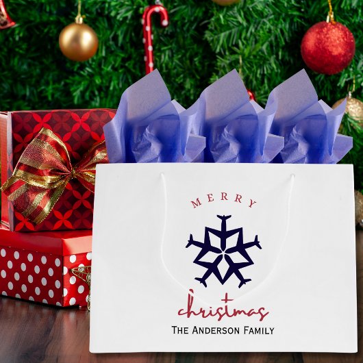 クリスマス飛行機スノーフレーク写真おもしろい航空 ラージペーパーバッグ