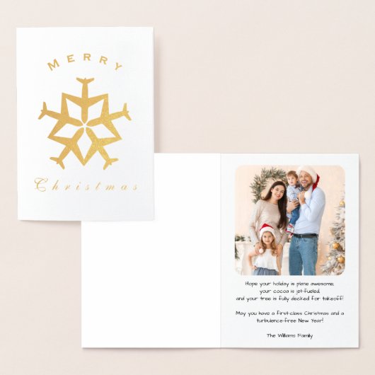 クリスマス飛行機スノーフレーク写真おもしろい航空 箔カード (ディスプレー)