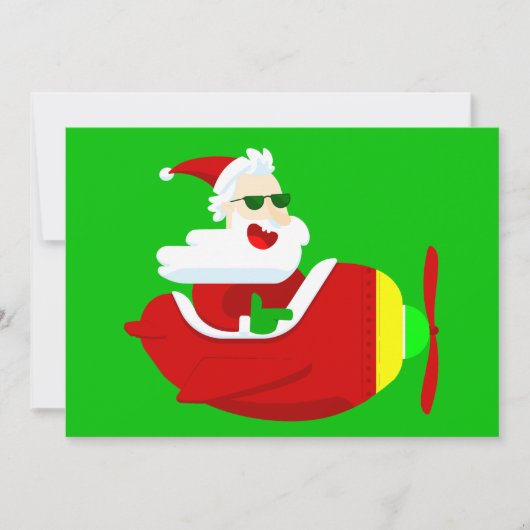 クリスマス飛行機飛行機パイロットサンタおもしろいクロース 招待状 (正面)