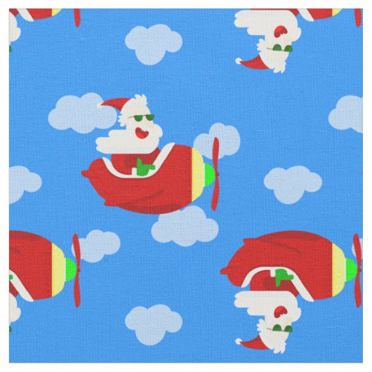 クリスマス飛行機飛行機パイロットサンタ雲 ファブリック (クローズアップ)