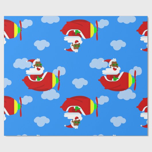 クリスマス飛行機飛行機パイロットブラックサンタクラウド ラッピングペーパー (フラット)