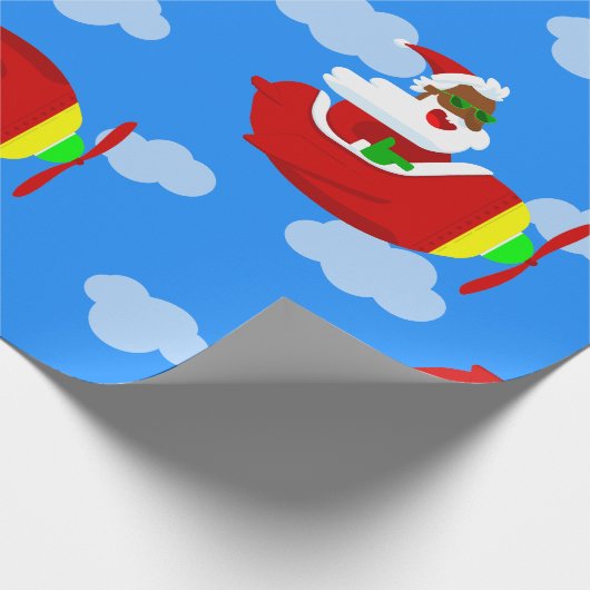 クリスマス飛行機飛行機パイロットブラックサンタクラウド ラッピングペーパー (角)