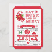 クリスマス食べタイポグラフィビーメリーパーティの招待状 招待状 (正面)