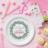 クリスマス食べドリンクとベメリーリースレッドパーティー ペーパープレート (パーティー)