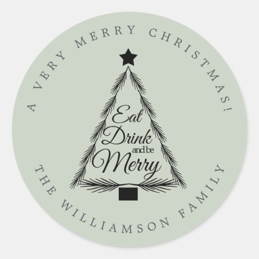 クリスマス食べドリンク名メリーグリーン封筒用シール ラウンドシール (正面)