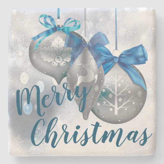 クリスマス飲み物用コースターオーナメントウィンタースノーフレーク ストーンコースター (正面)