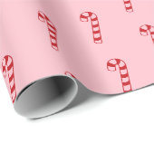 クリスマス飴のピンクの赤のパターンかわいいガーリー ラッピングペーパー (ロールコーナー)