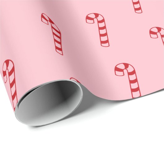 クリスマス飴のピンクの赤のパターンかわいいガーリー ラッピングペーパー (ロールコーナー)