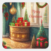 クリスマス飾お祭り用の伝統的部屋 スクエアシール (正面)