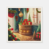 クリスマス飾お祭り用の伝統的部屋 スタンダードカクテルナプキン (正面)