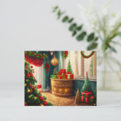 クリスマス飾お祭り用の伝統的部屋 ポストカード (スタンド正面)