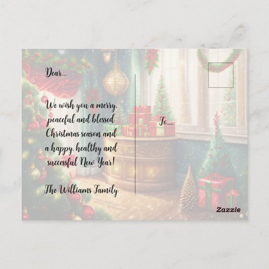 クリスマス飾お祭り用の伝統的部屋 ポストカード (裏面)