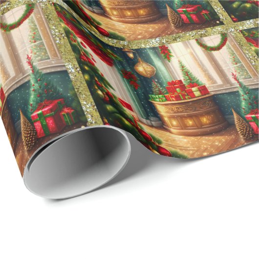 クリスマス飾お祭り用の伝統的部屋 ラッピングペーパー (ロールコーナー)