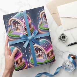 クリスマス飾と馬の馬の厩舎 ラッピングペーパー