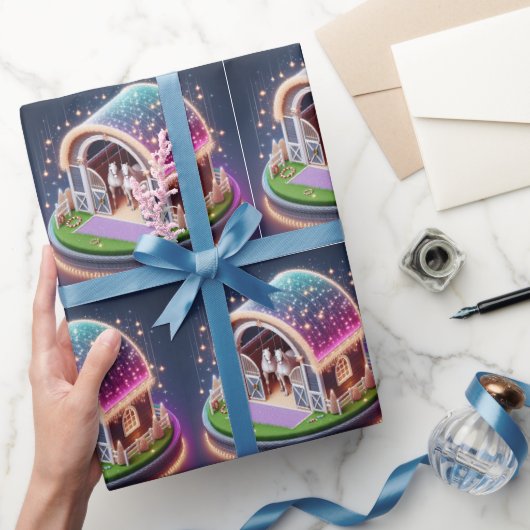 クリスマス飾と馬の馬の厩舎 ラッピングペーパー (ギフト)