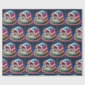 クリスマス飾と馬の馬の厩舎 ラッピングペーパー (フラット)