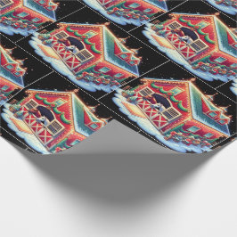 クリスマス飾と馬の馬の厩舎 ラッピングペーパー