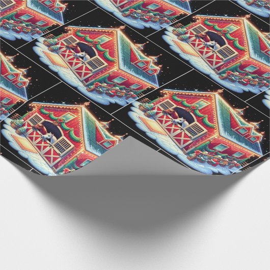 クリスマス飾と馬の馬の厩舎 ラッピングペーパー (角)