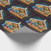 クリスマス飾と馬の馬の厩舎 ラッピングペーパー (角)