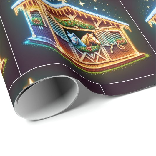 クリスマス飾と馬の馬の厩舎 ラッピングペーパー (ロールコーナー)