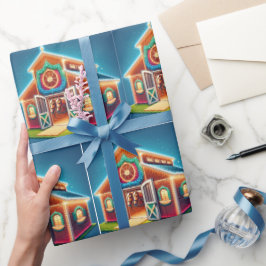 クリスマス飾と馬の馬の厩舎 ラッピングペーパー