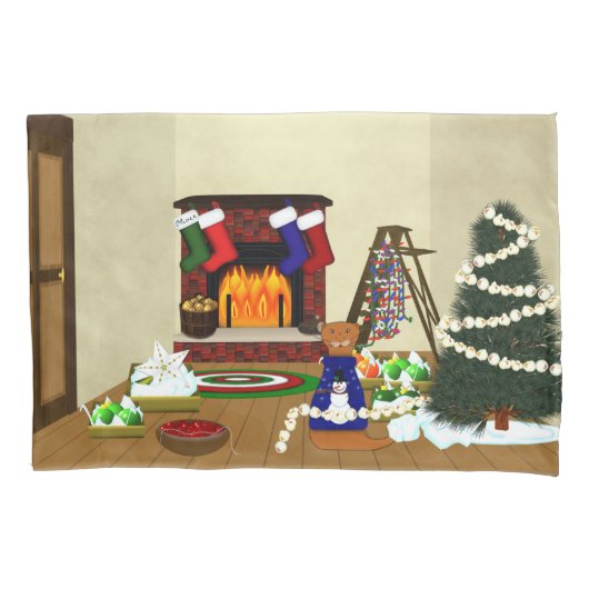 クリスマス飾にオリバー 枕カバー (正面左)