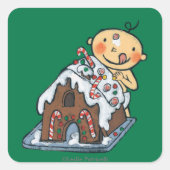 クリスマス飾にジンジャーブレッドの家だ スクエアシール (正面)
