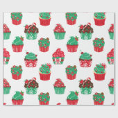 クリスマス飾のカップケーキの模様 ラッピングペーパー (フラット)