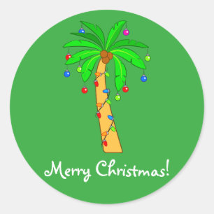 クリスマス飾のヤシの木 ラウンドシール