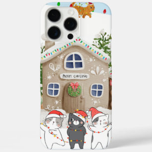 クリスマス飾の光が灯る家に3匹の猫 iPhone 16 PRO MAXケース