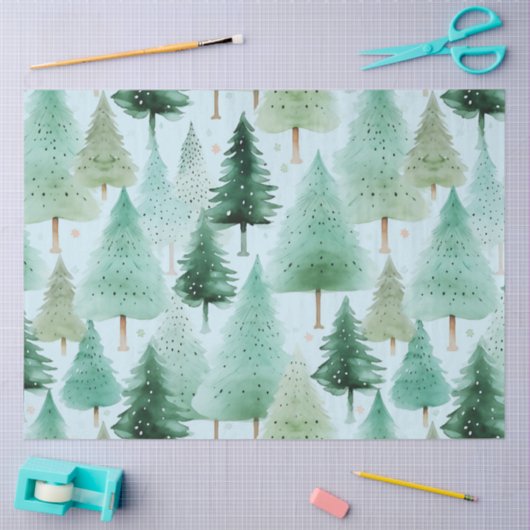 クリスマス飾の木々の青いクリスマス 薄葉紙 (クラフト)