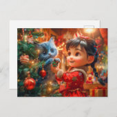 クリスマス飾の木と猫 シーズンポストカード (正面/裏面)