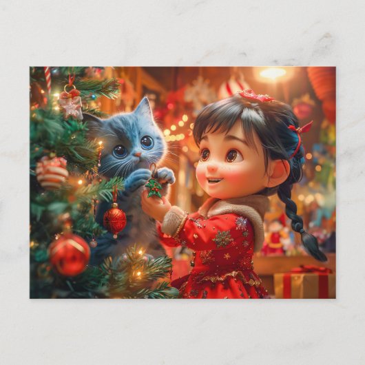 クリスマス飾の木と猫 シーズンポストカード (正面)