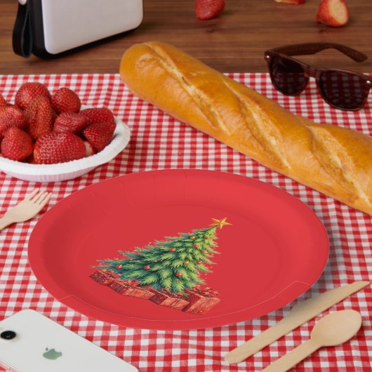 クリスマス飾の色は、クリスマスツリー。 ペーパープレート (ピクニック)