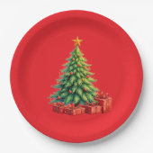 クリスマス飾の色は、クリスマスツリー。 ペーパープレート (正面)