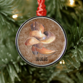 クリスマス飾りカウボーイズブーツ&ハット付絵を描/ メタルオーナメント