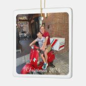 クリスマス飾りカスタマイズ- 2枚の写真と文字 セラミックオーナメント (左)