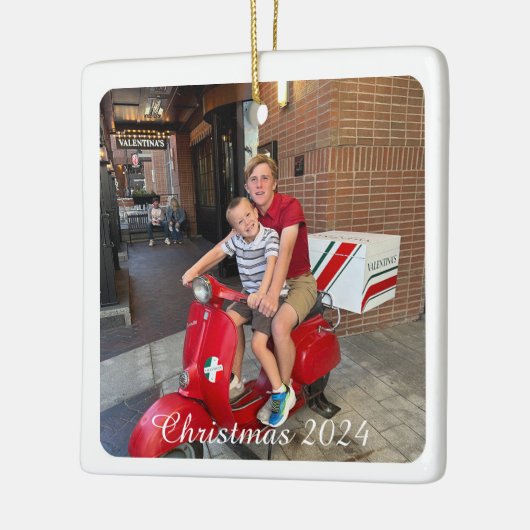 クリスマス飾りカスタマイズ- 2枚の写真と文字 セラミックオーナメント (左)