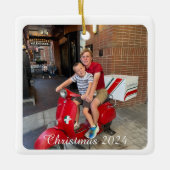 クリスマス飾りカスタマイズ- 2枚の写真と文字 セラミックオーナメント (正面)