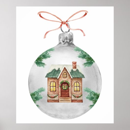 クリスマス飾りクリスマスハウスの水色 ポスター (正面)