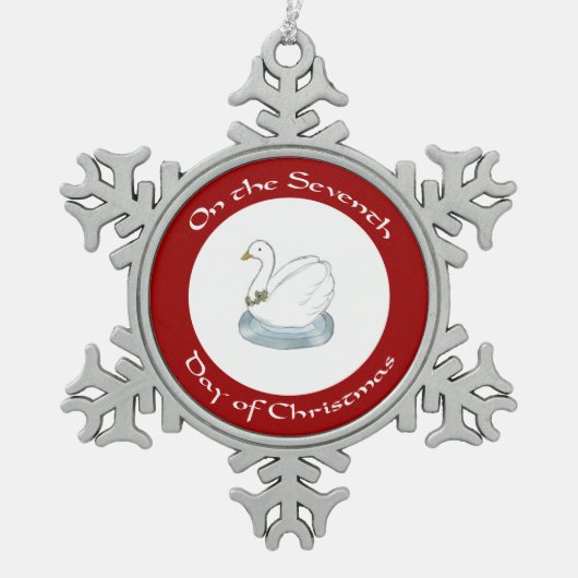 クリスマス飾りホリー7日目の白鳥 スノーフレークピューターオーナメント (正面)