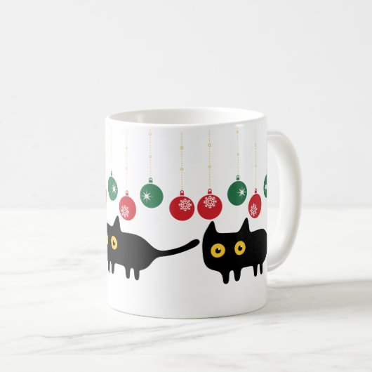 クリスマス飾りマグカップ付き黒猫 コーヒーマグカップ (正面右)