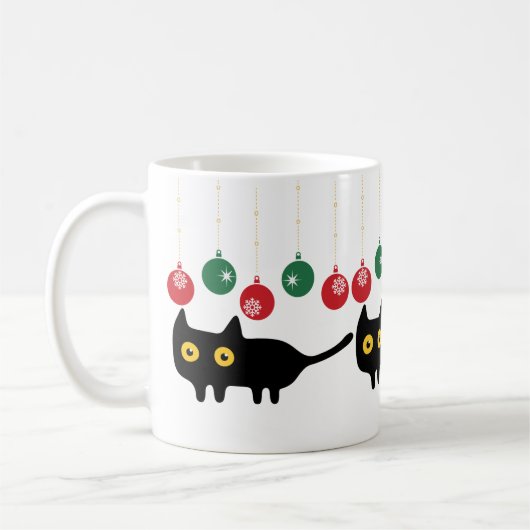 クリスマス飾りマグカップ付き黒猫 コーヒーマグカップ (左)